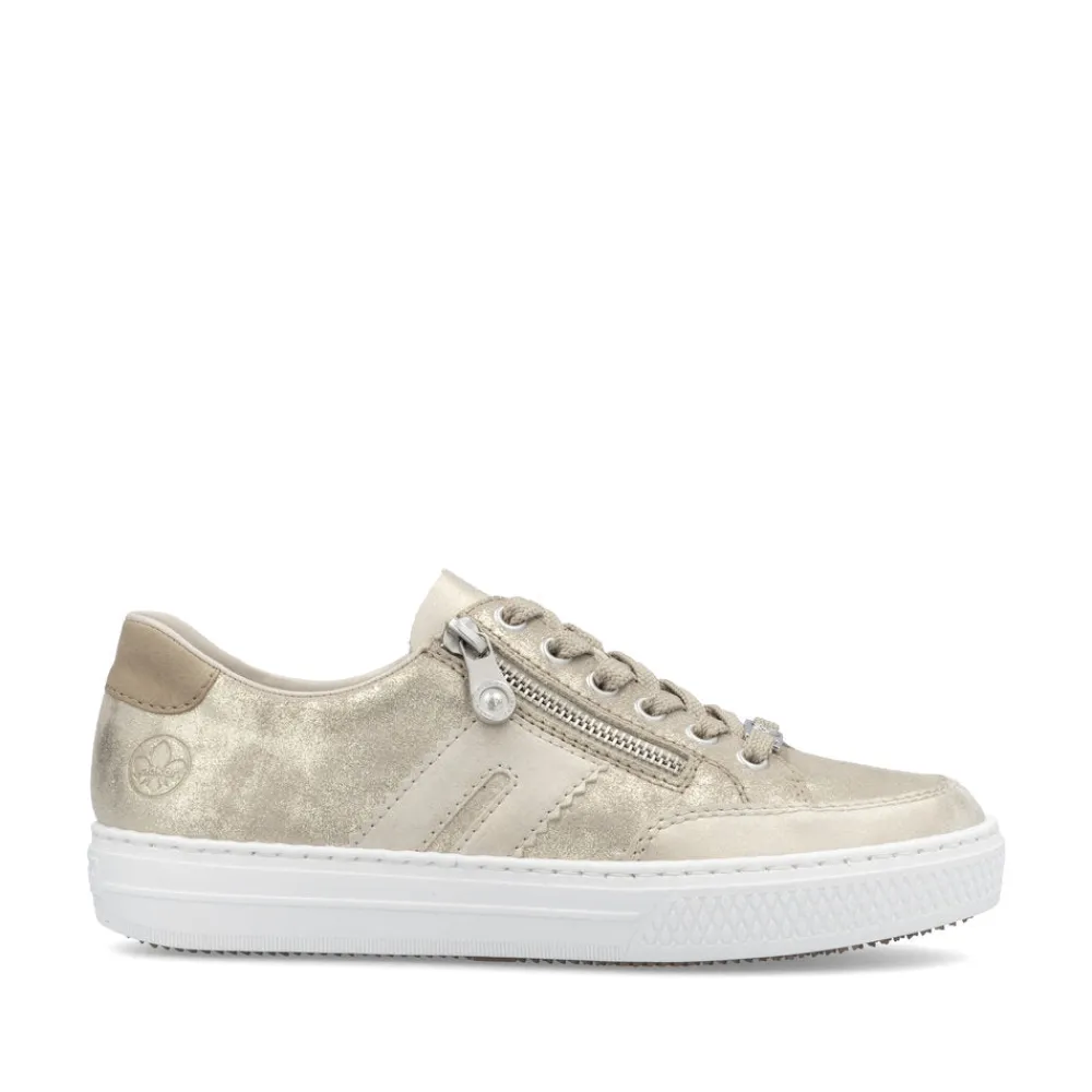 Cinders Shoe Heaven Trainers*Rieker Classic Zip Trainer Nude/ Light Gold