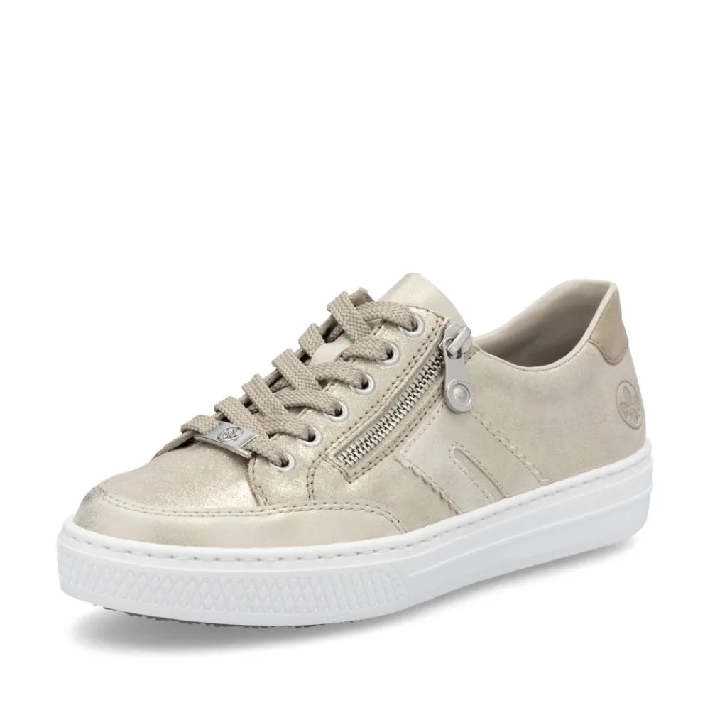 Cinders Shoe Heaven Trainers*Rieker Classic Zip Trainer Nude/ Light Gold