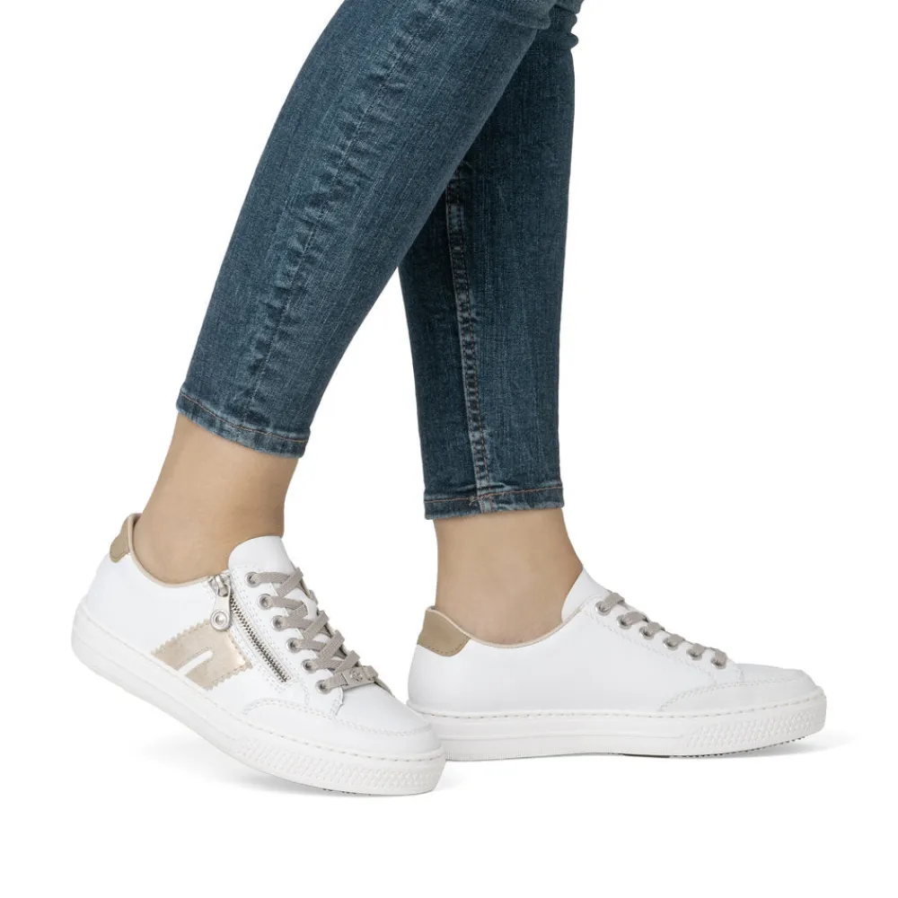 Cinders Shoe Heaven Trainers*Rieker Classic Zip Trainer White/Nude