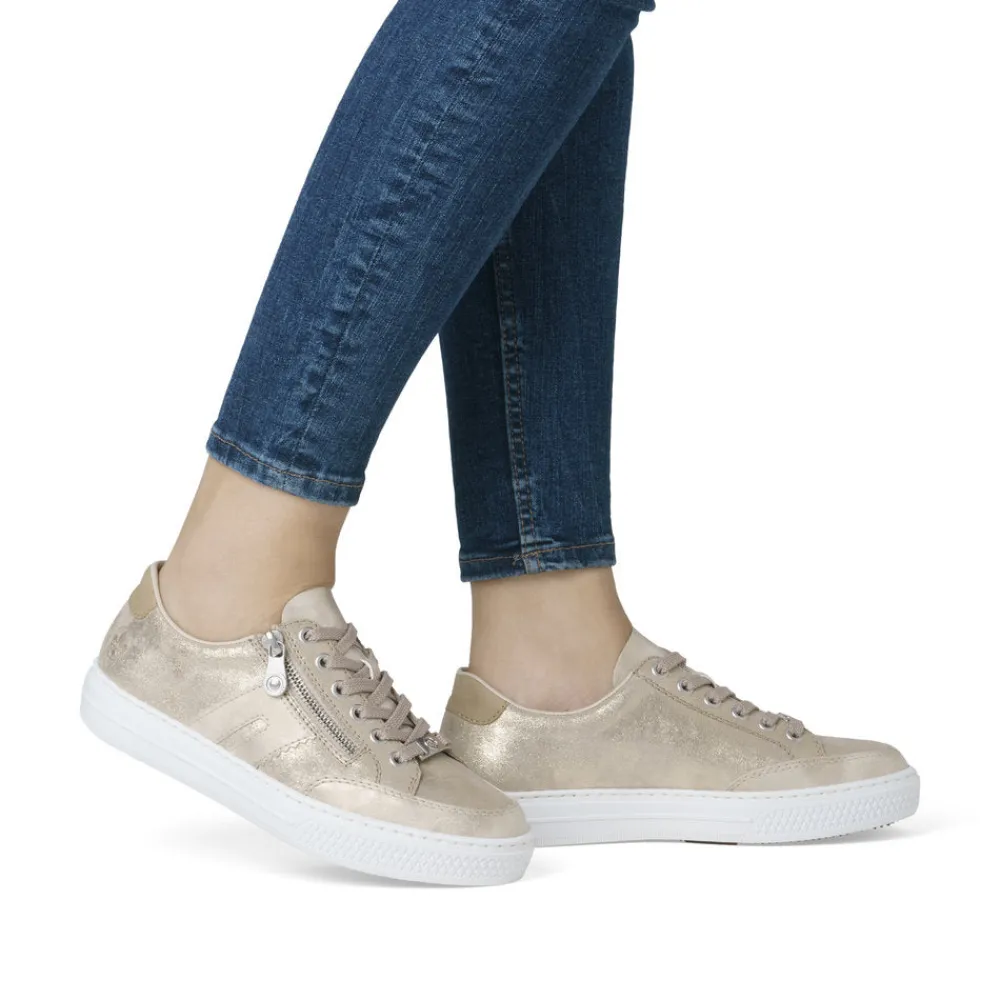 Cinders Shoe Heaven Trainers*Rieker Classic Zip Trainer Nude/ Light Gold