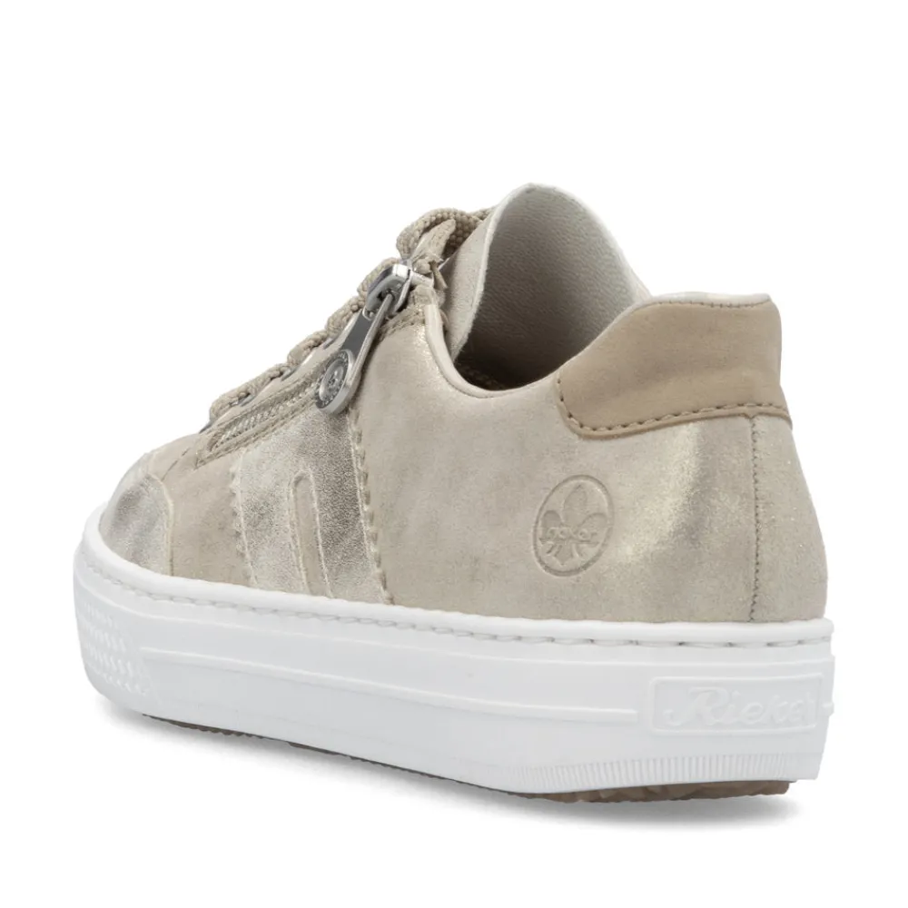 Cinders Shoe Heaven Trainers*Rieker Classic Zip Trainer Nude/ Light Gold