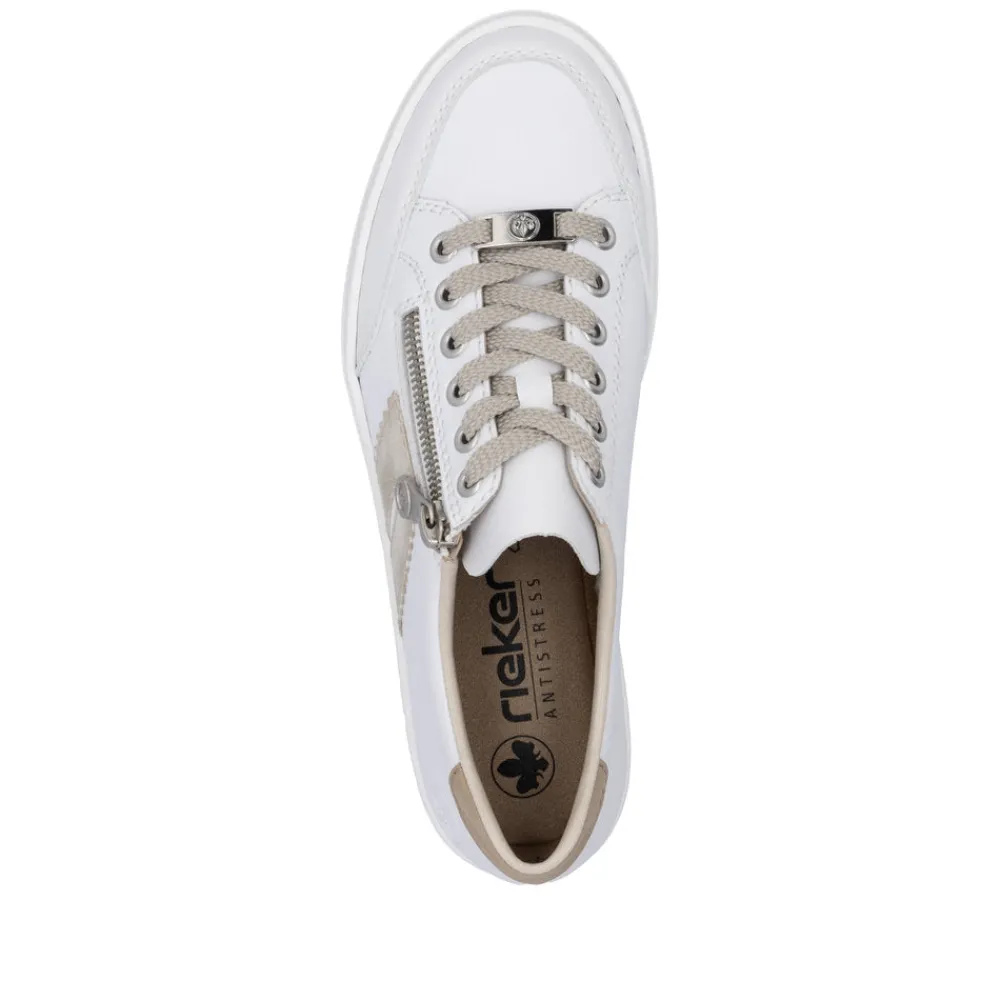Cinders Shoe Heaven Trainers*Rieker Classic Zip Trainer White/Nude
