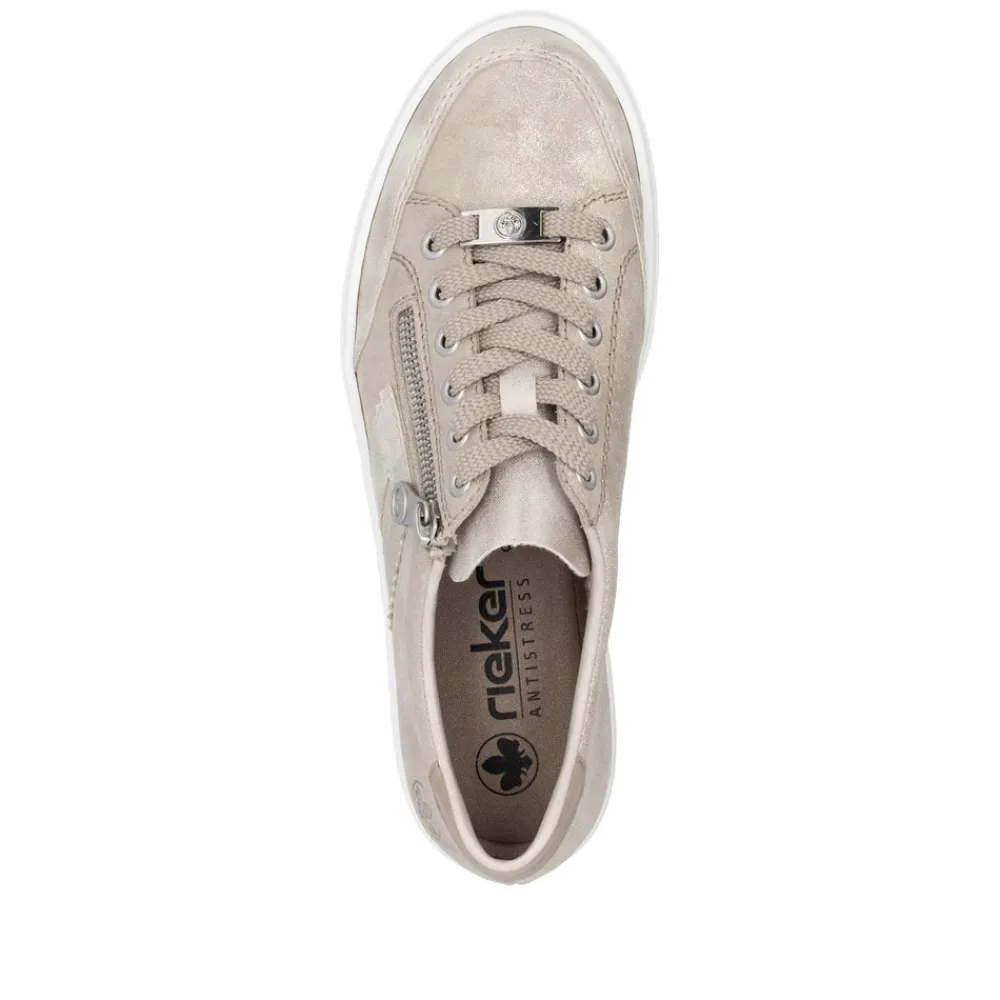 Cinders Shoe Heaven Trainers*Rieker Classic Zip Trainer Nude/ Light Gold