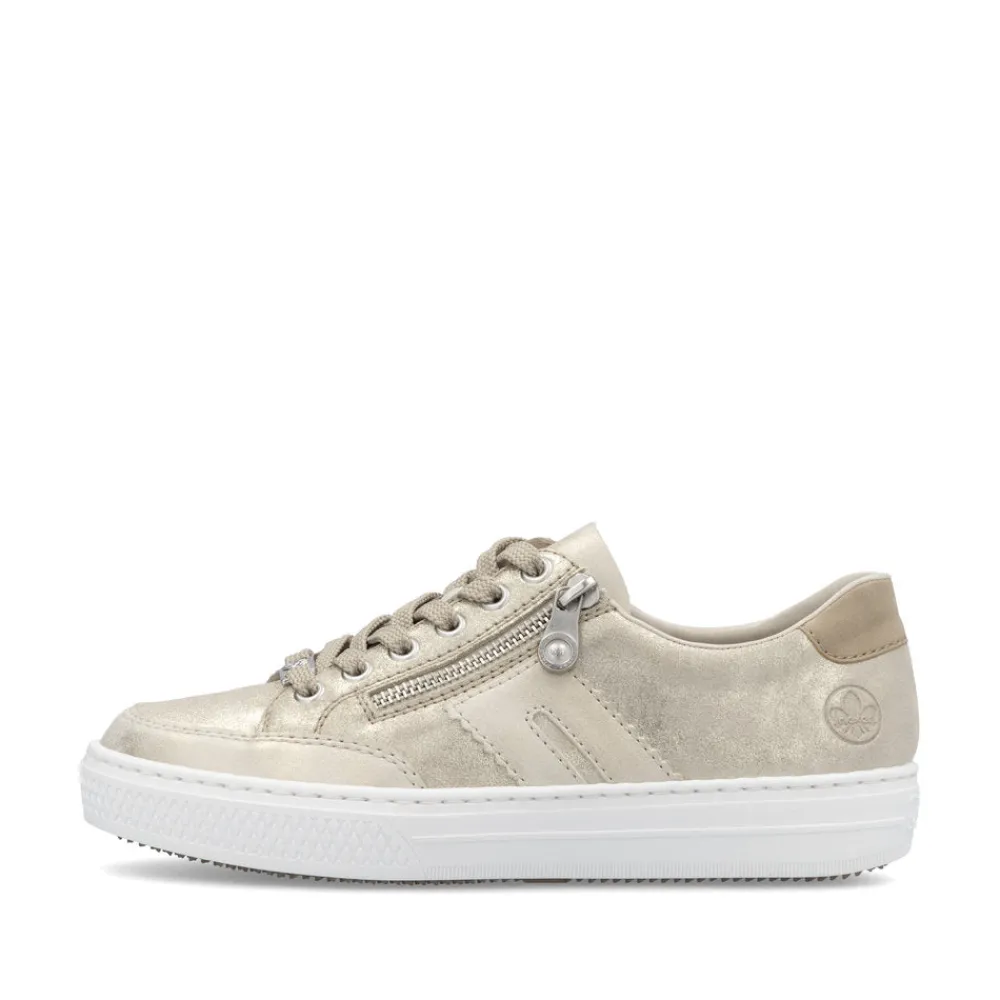Cinders Shoe Heaven Trainers*Rieker Classic Zip Trainer Nude/ Light Gold