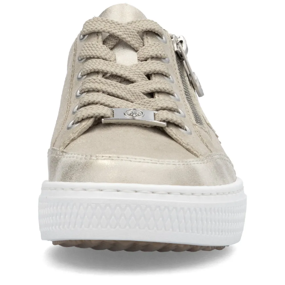 Cinders Shoe Heaven Trainers*Rieker Classic Zip Trainer Nude/ Light Gold