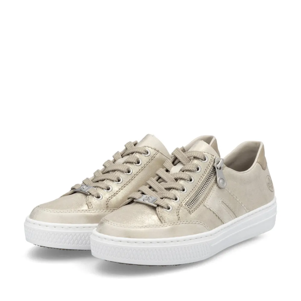 Cinders Shoe Heaven Trainers*Rieker Classic Zip Trainer Nude/ Light Gold