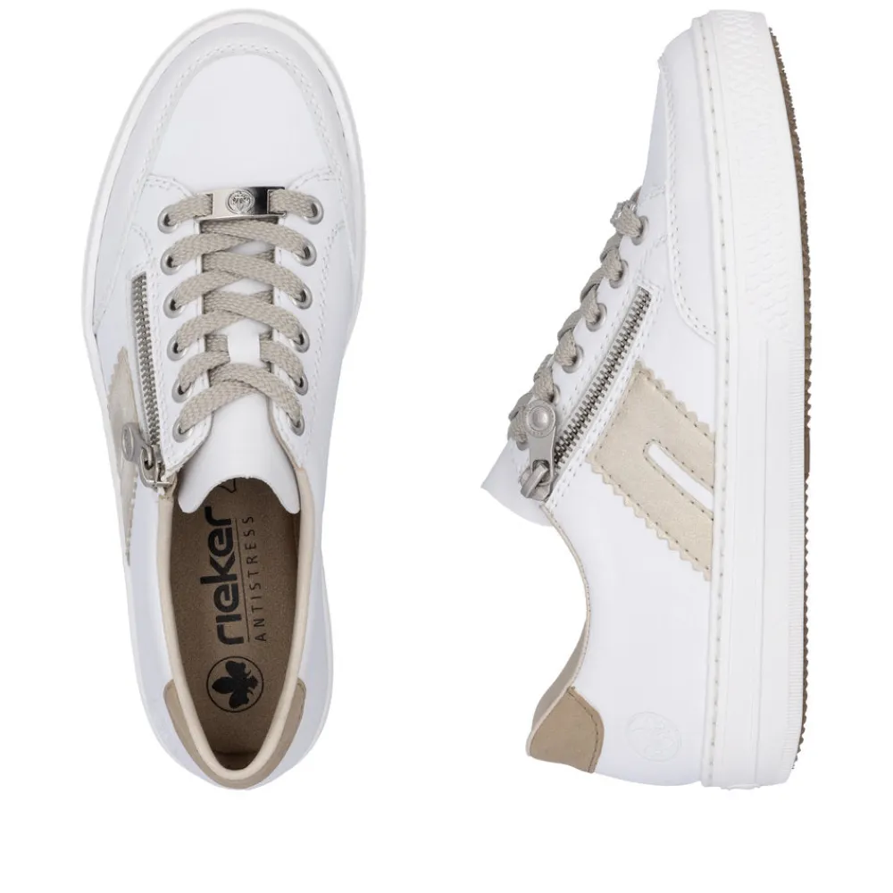 Cinders Shoe Heaven Trainers*Rieker Classic Zip Trainer White/Nude