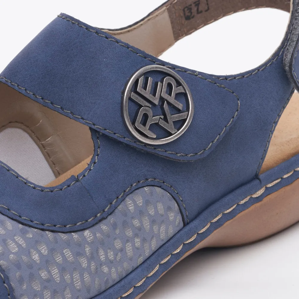 Cinders Shoe Heaven Wedge Sandals*Rieker Comfort Velcro Sandal Jeans Blue