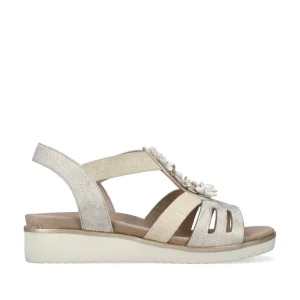Cinders Shoe Heaven Wedge Sandals*Rieker Elasticated Sandal Beige/Gold