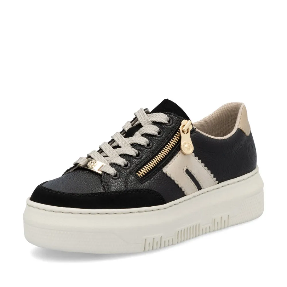 Cinders Shoe Heaven Trainers*Rieker Flatform Zip Trainer Black/Beige