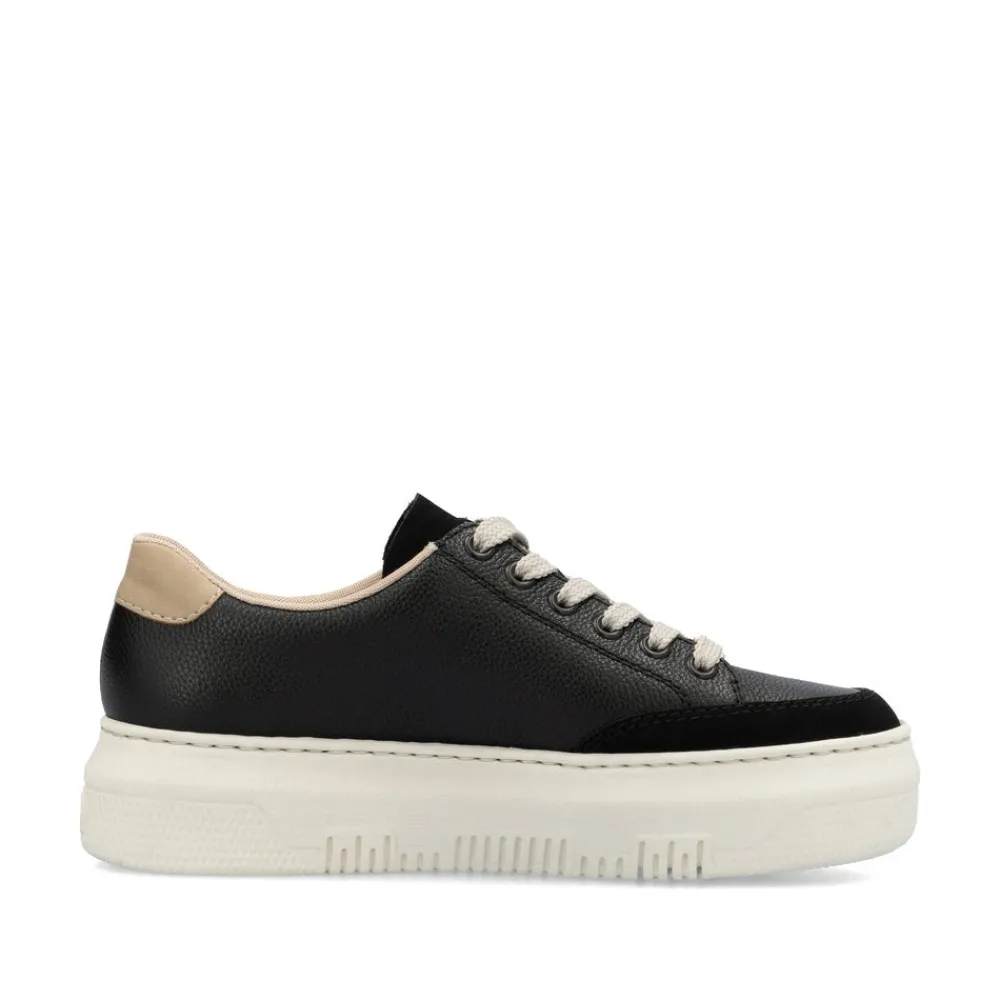 Cinders Shoe Heaven Trainers*Rieker Flatform Zip Trainer Black/Beige