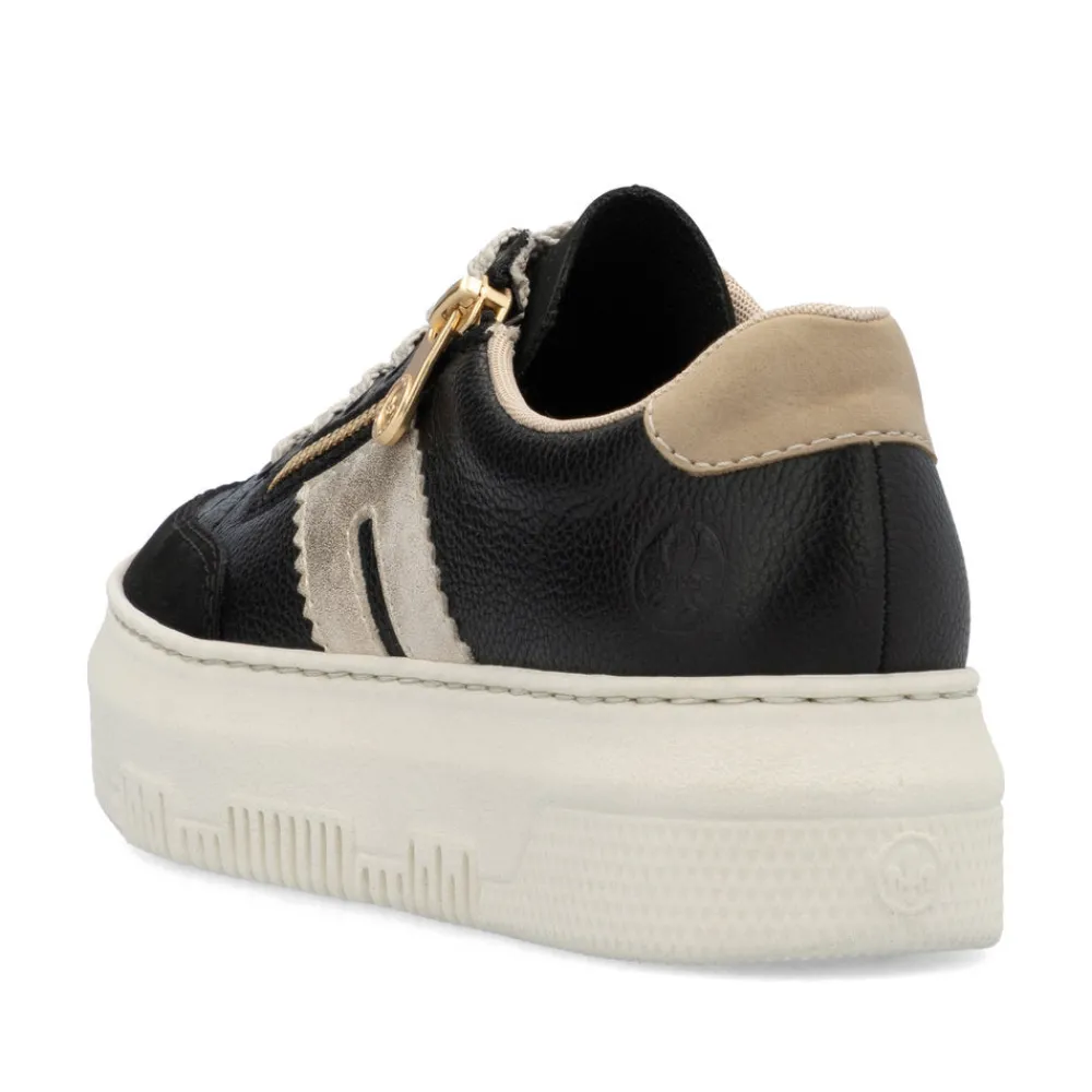 Cinders Shoe Heaven Trainers*Rieker Flatform Zip Trainer Black/Beige