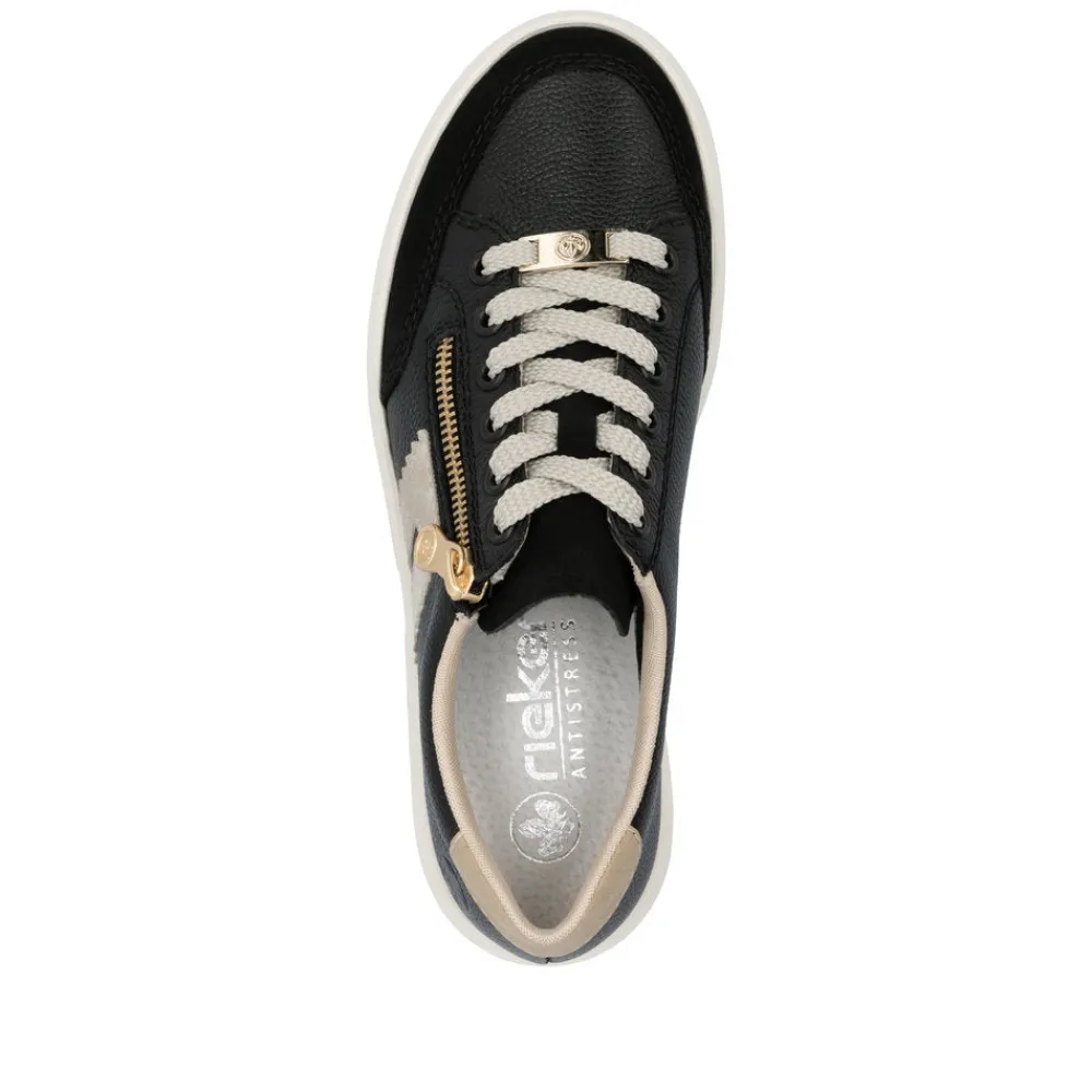 Cinders Shoe Heaven Trainers*Rieker Flatform Zip Trainer Black/Beige