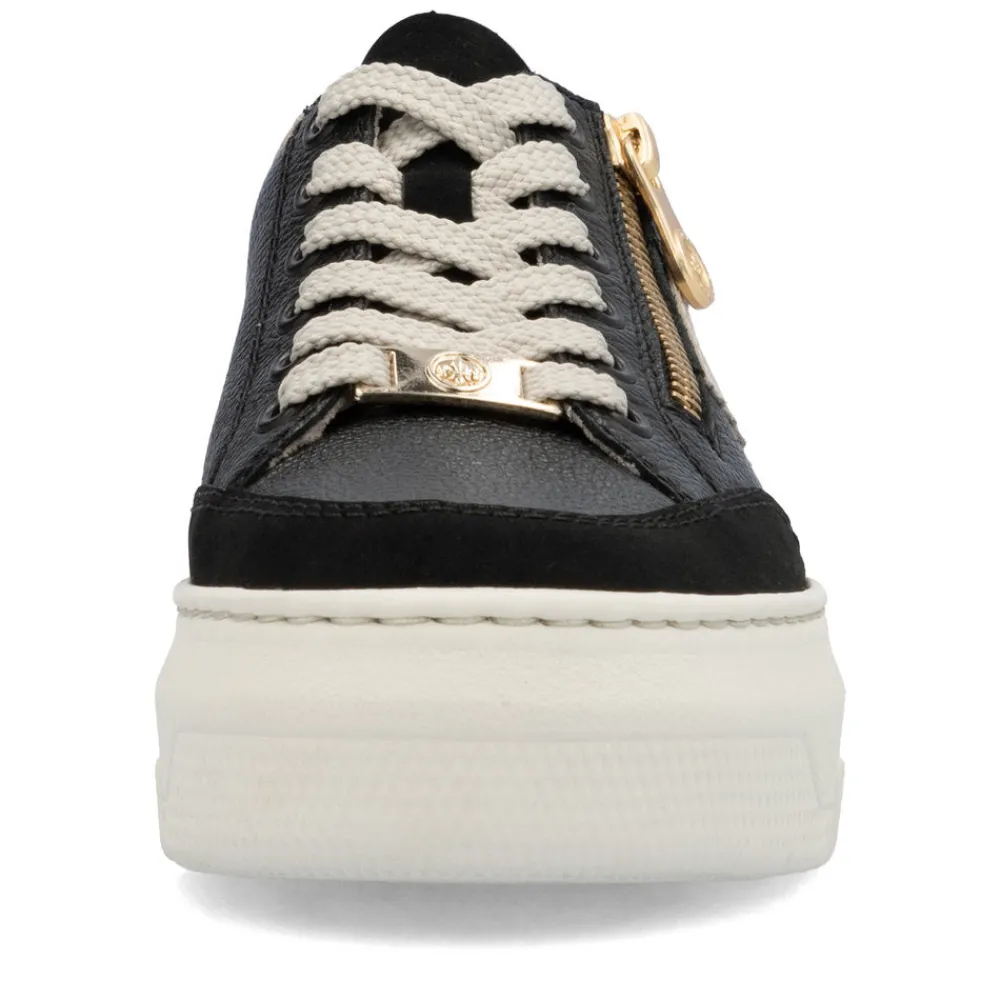 Cinders Shoe Heaven Trainers*Rieker Flatform Zip Trainer Black/Beige