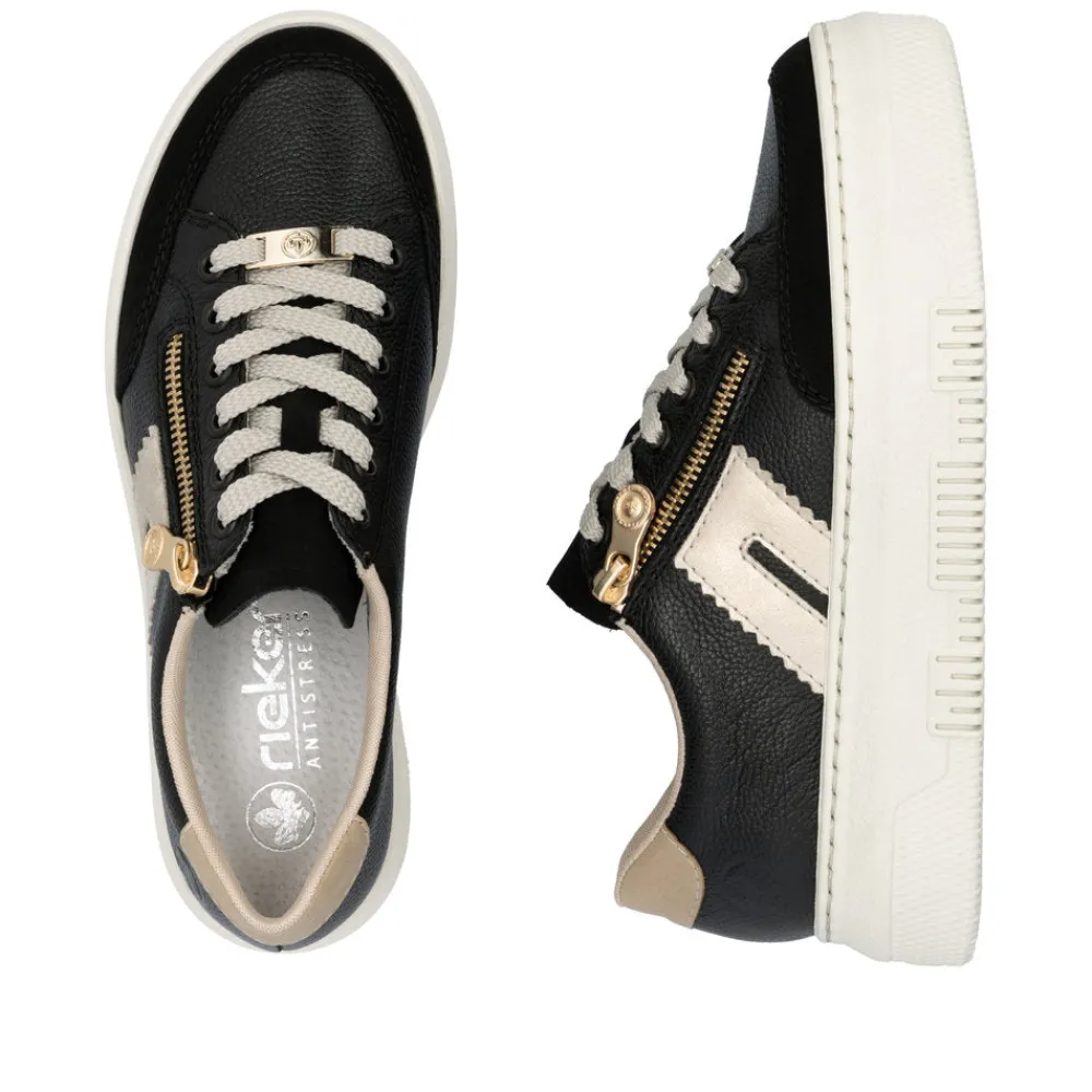 Cinders Shoe Heaven Trainers*Rieker Flatform Zip Trainer Black/Beige