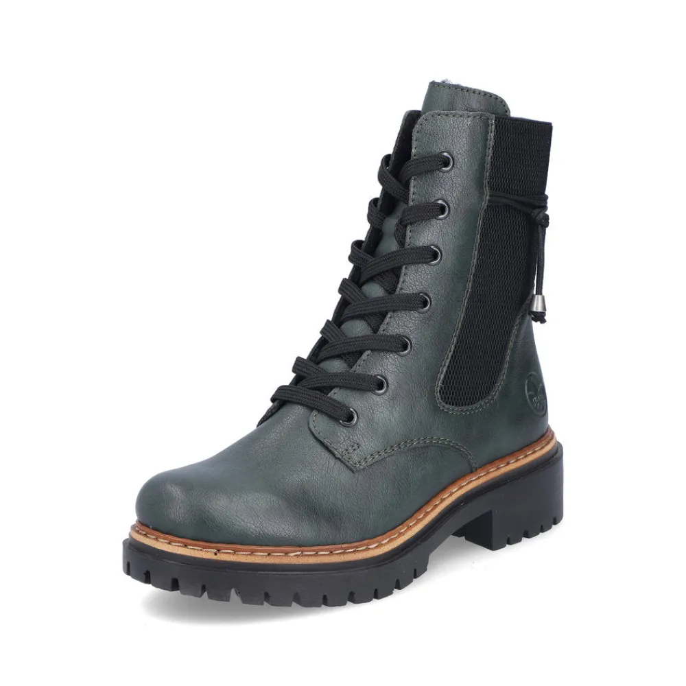Cinders Shoe Heaven Casual Ankle | Ankle*Rieker Laced Ankle Boot Dark Green Weave