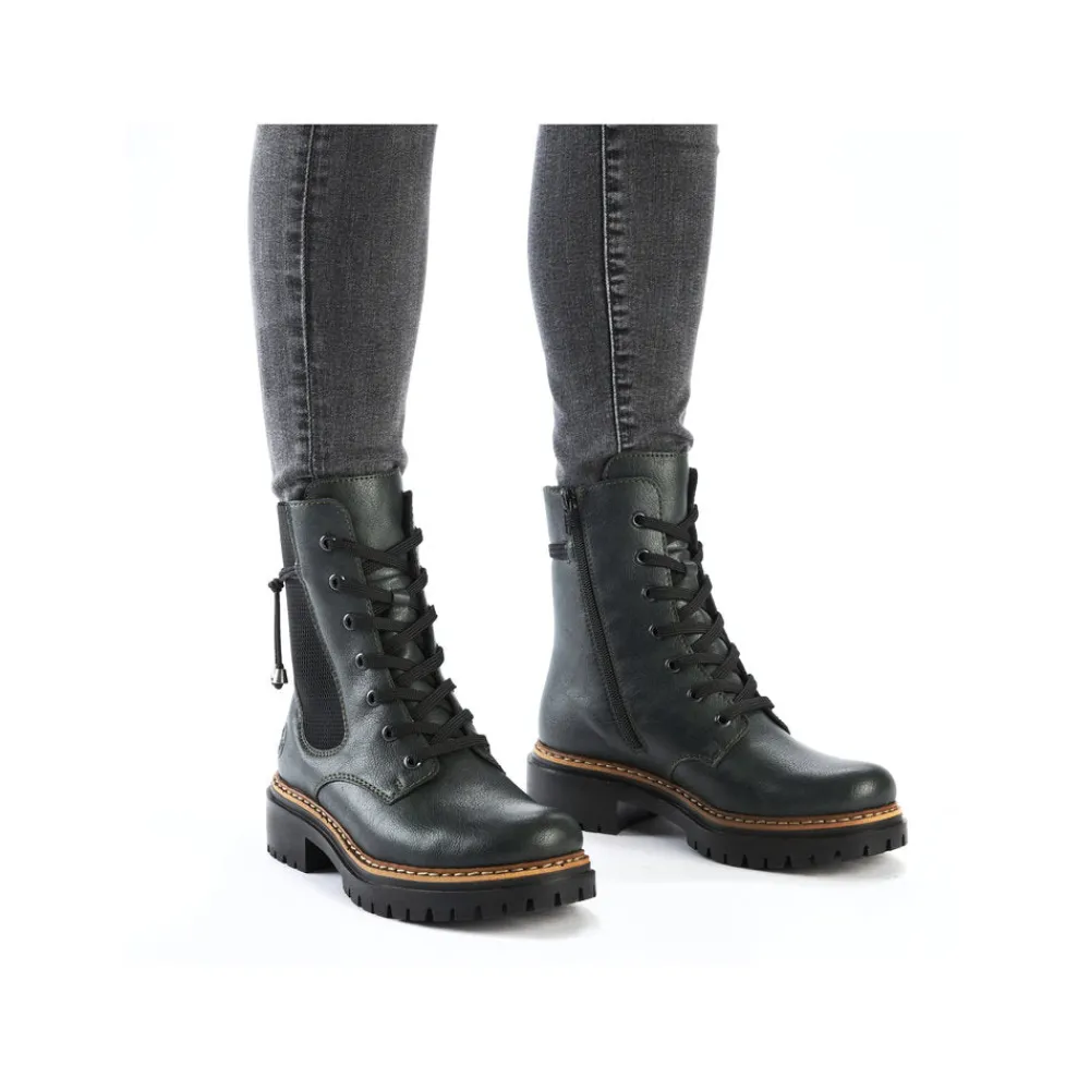 Cinders Shoe Heaven Casual Ankle | Ankle*Rieker Laced Ankle Boot Dark Green Weave