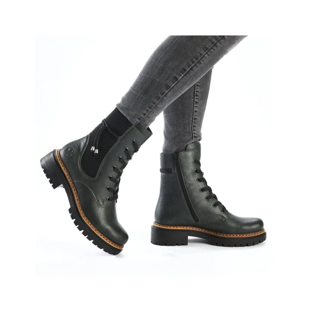 Cinders Shoe Heaven Casual Ankle | Ankle*Rieker Laced Ankle Boot Dark Green Weave