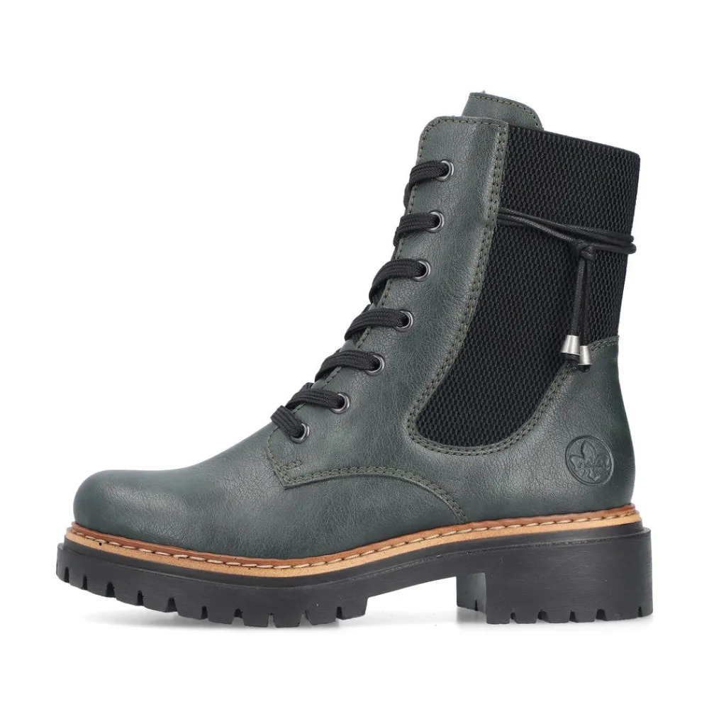 Cinders Shoe Heaven Casual Ankle | Ankle*Rieker Laced Ankle Boot Dark Green Weave