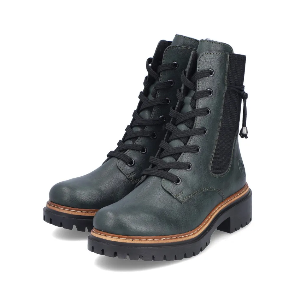 Cinders Shoe Heaven Casual Ankle | Ankle*Rieker Laced Ankle Boot Dark Green Weave