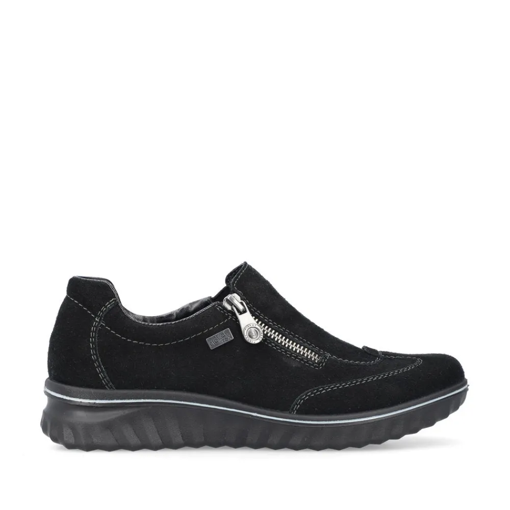 Cinders Shoe Heaven Wedge*Rieker Low Wedge Shoe with Side Zipper Black
