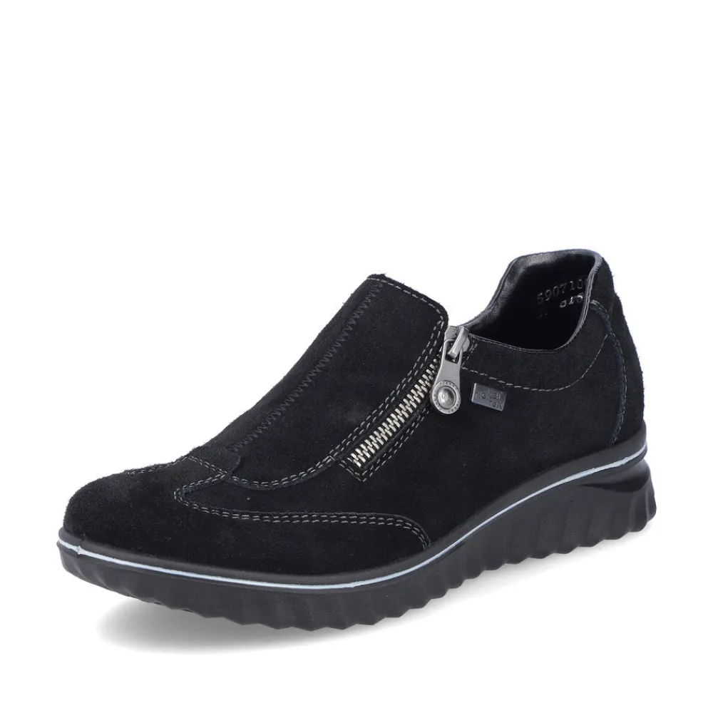 Cinders Shoe Heaven Wedge*Rieker Low Wedge Shoe with Side Zipper Black