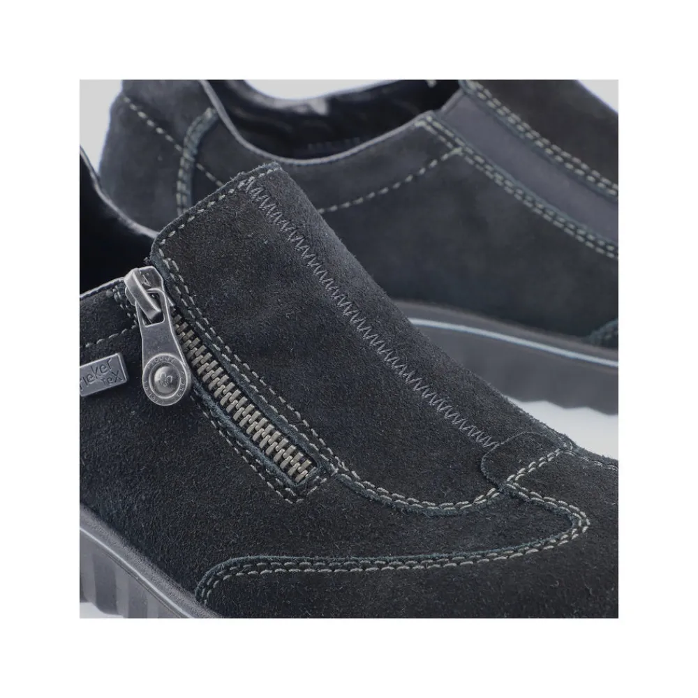 Cinders Shoe Heaven Wedge*Rieker Low Wedge Shoe with Side Zipper Black
