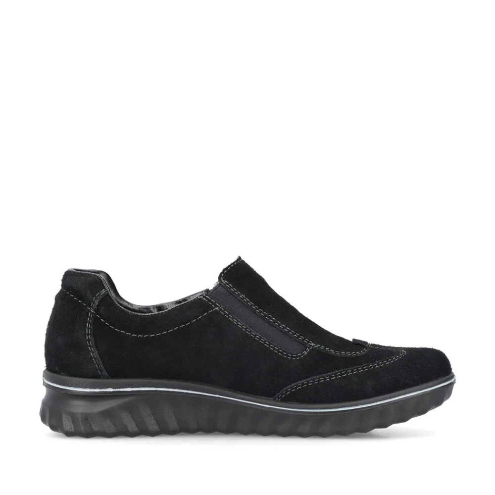 Cinders Shoe Heaven Wedge*Rieker Low Wedge Shoe with Side Zipper Black