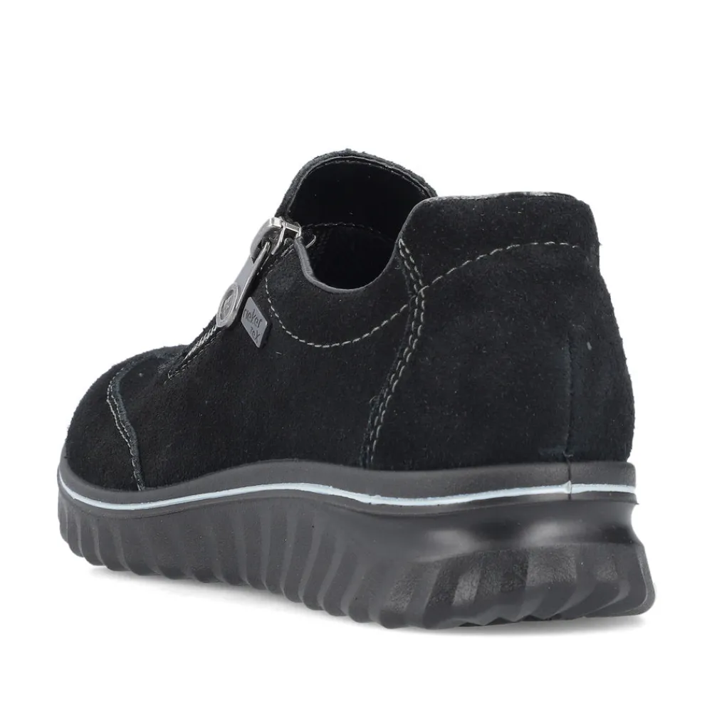 Cinders Shoe Heaven Wedge*Rieker Low Wedge Shoe with Side Zipper Black