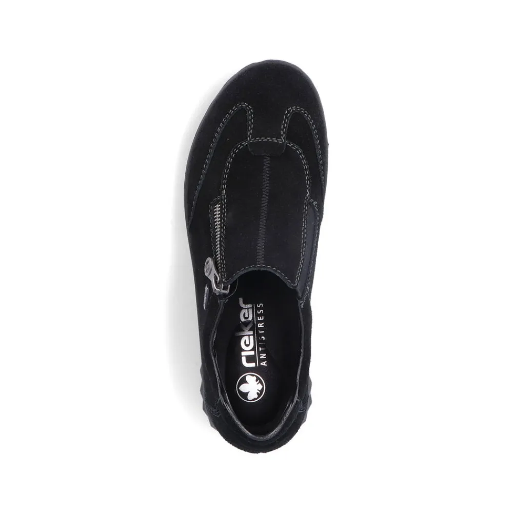 Cinders Shoe Heaven Wedge*Rieker Low Wedge Shoe with Side Zipper Black