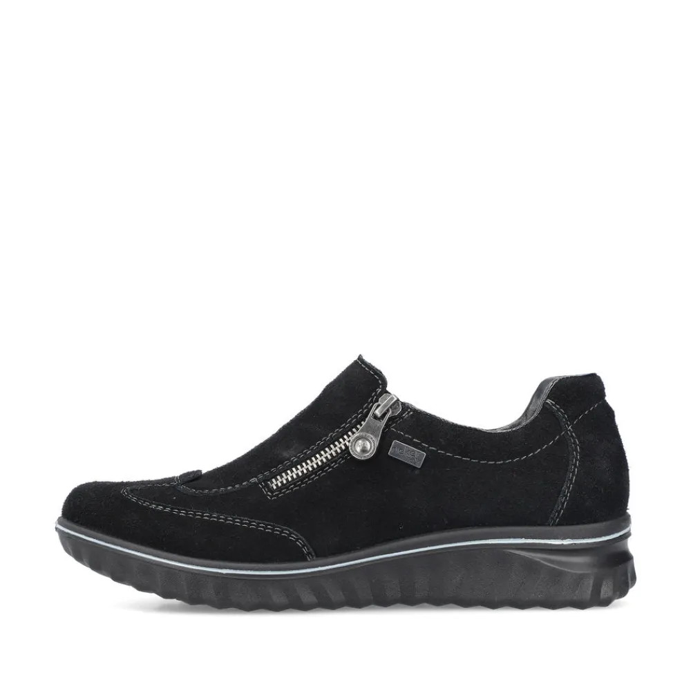 Cinders Shoe Heaven Wedge*Rieker Low Wedge Shoe with Side Zipper Black