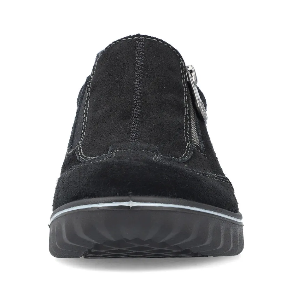 Cinders Shoe Heaven Wedge*Rieker Low Wedge Shoe with Side Zipper Black