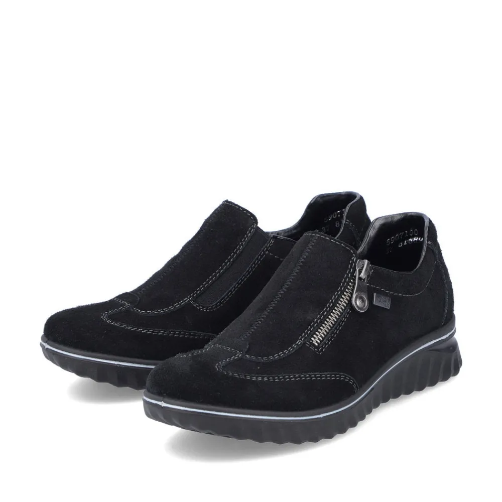 Cinders Shoe Heaven Wedge*Rieker Low Wedge Shoe with Side Zipper Black