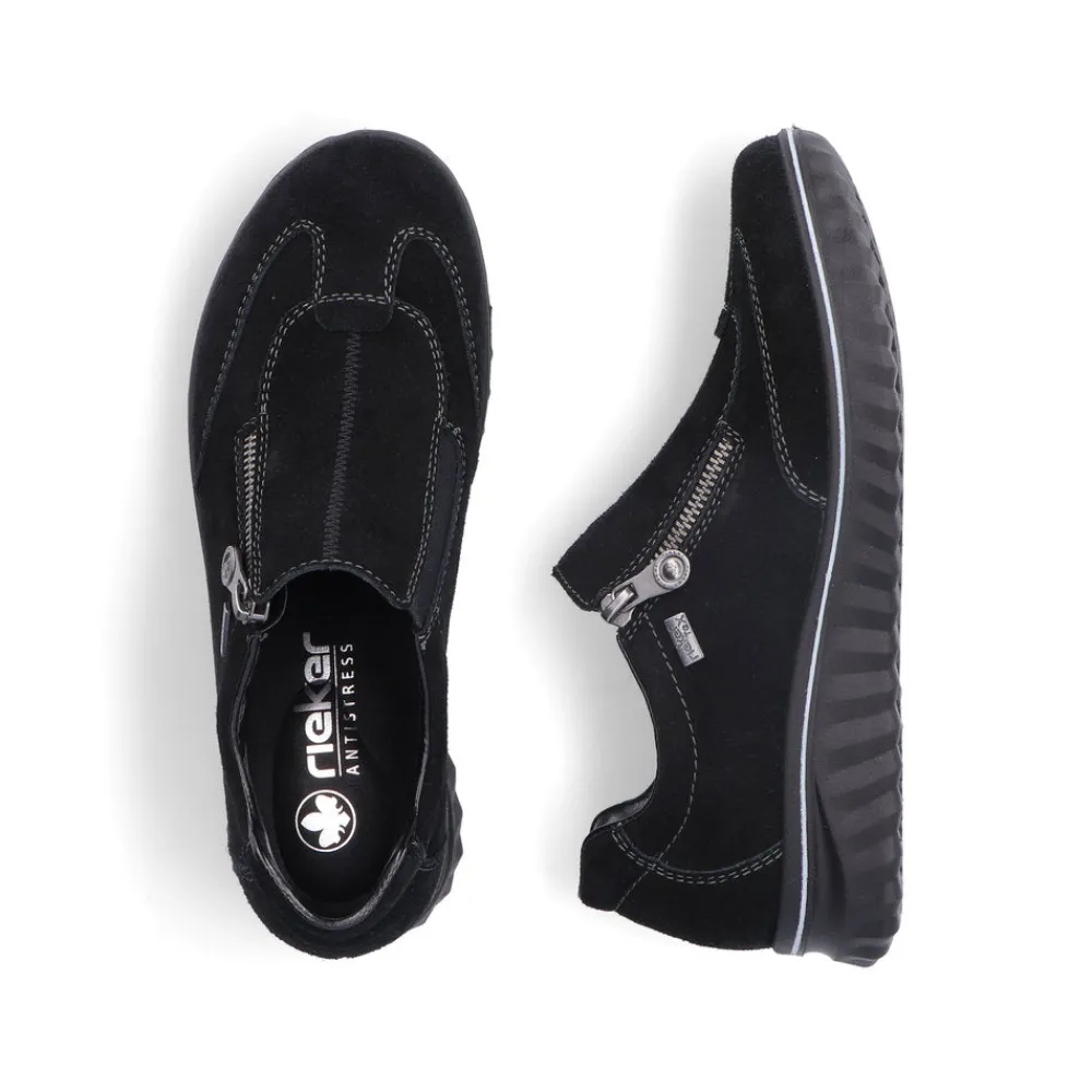 Cinders Shoe Heaven Wedge*Rieker Low Wedge Shoe with Side Zipper Black