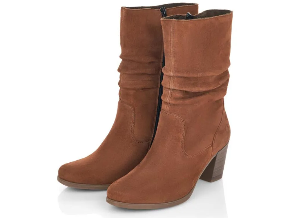 Cinders Shoe Heaven Ankle*Rieker Slouch Boot with Heel Tan