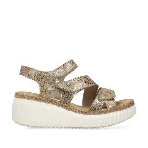 Cinders Shoe Heaven Wedge Sandals*Rieker Strappy Wedge Sandal Bronze Multi