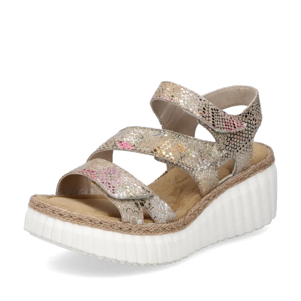 Cinders Shoe Heaven Wedge Sandals*Rieker Strappy Wedge Sandal Bronze Multi