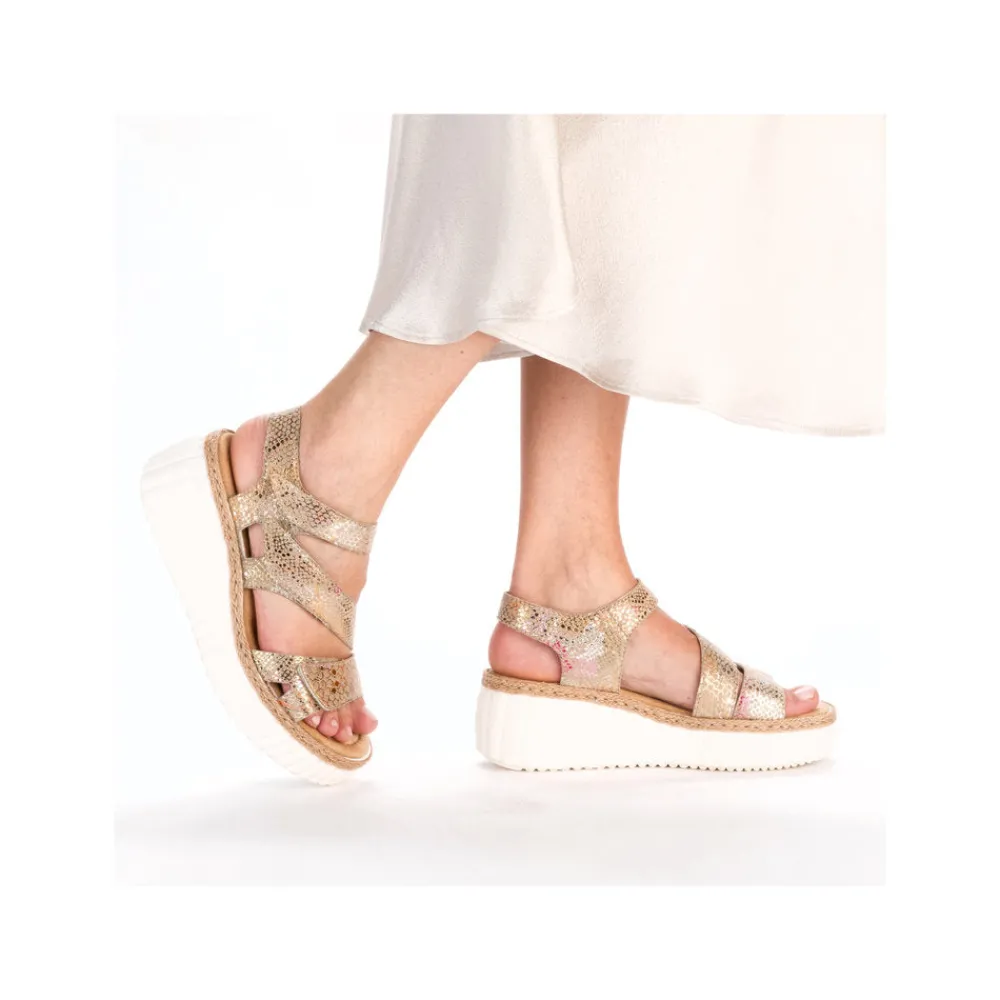 Cinders Shoe Heaven Wedge Sandals*Rieker Strappy Wedge Sandal Bronze Multi