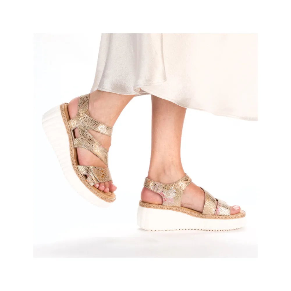 Cinders Shoe Heaven Wedge Sandals*Rieker Strappy Wedge Sandal Bronze Multi