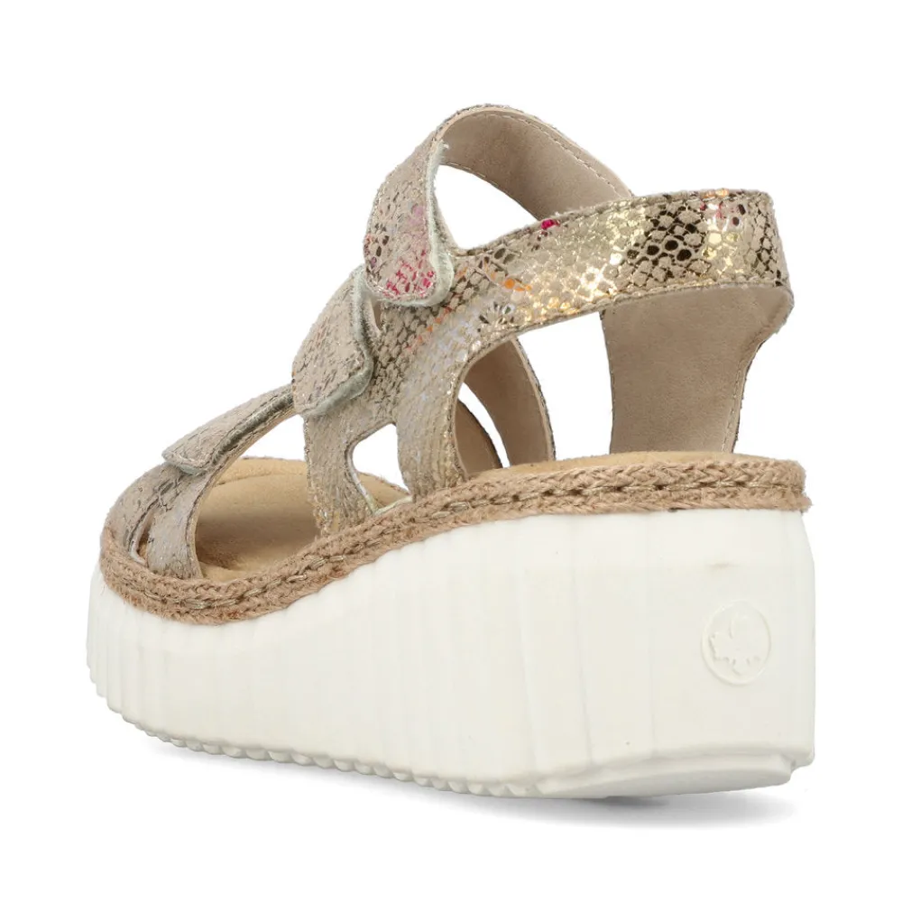 Cinders Shoe Heaven Wedge Sandals*Rieker Strappy Wedge Sandal Bronze Multi