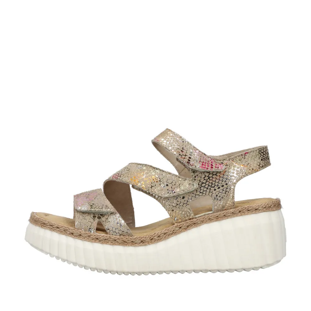Cinders Shoe Heaven Wedge Sandals*Rieker Strappy Wedge Sandal Bronze Multi