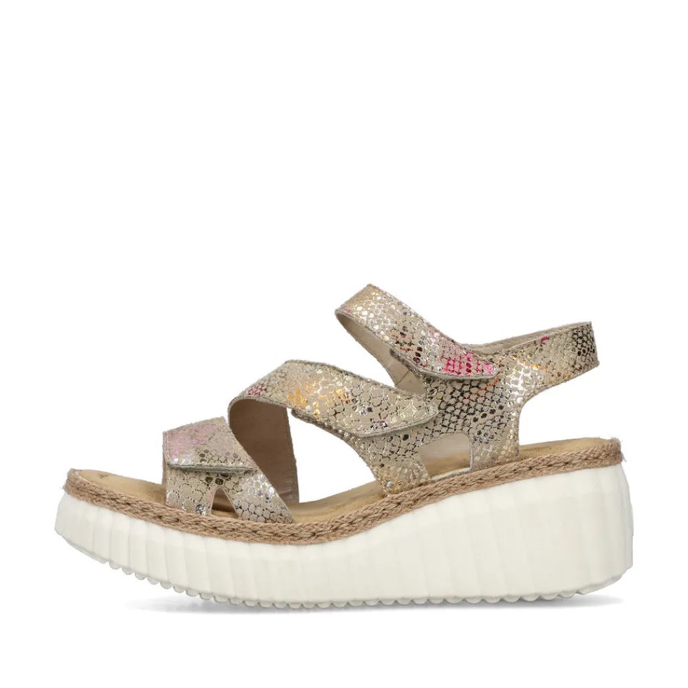 Cinders Shoe Heaven Wedge Sandals*Rieker Strappy Wedge Sandal Bronze Multi