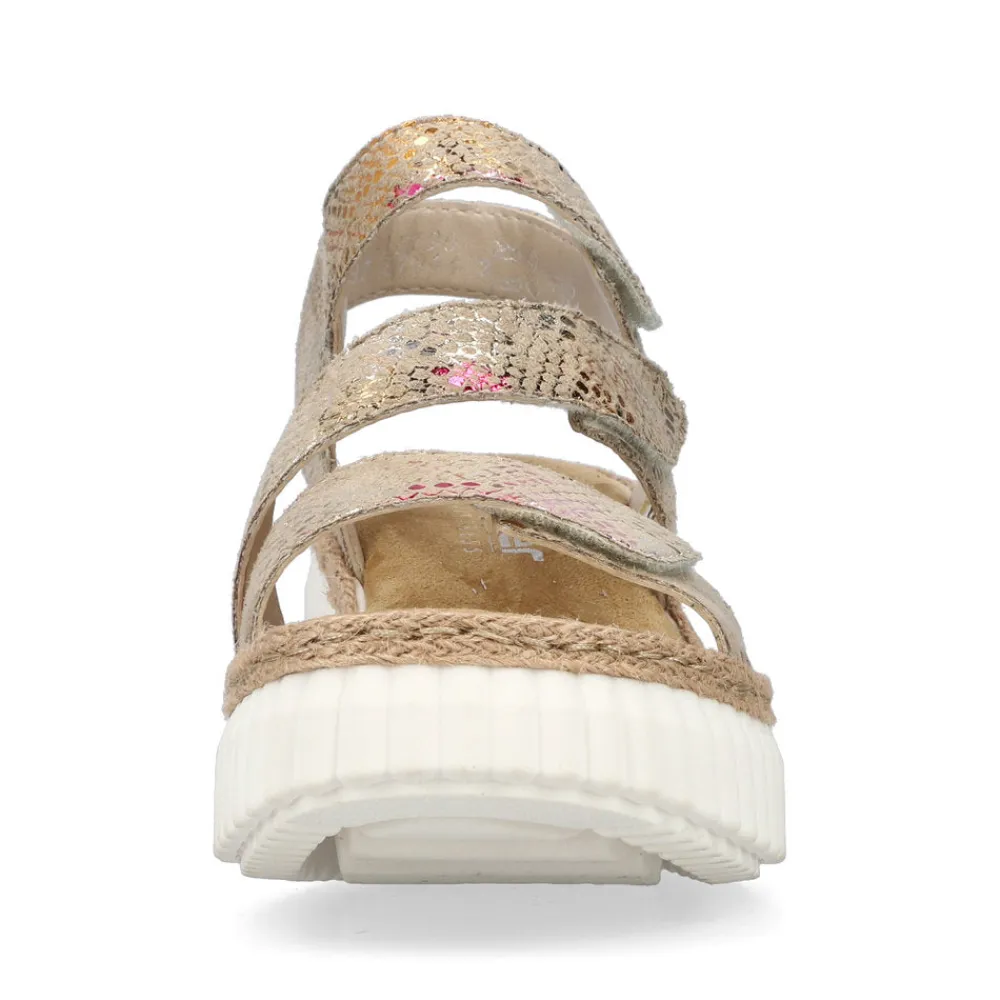Cinders Shoe Heaven Wedge Sandals*Rieker Strappy Wedge Sandal Bronze Multi