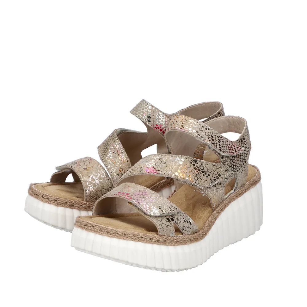 Cinders Shoe Heaven Wedge Sandals*Rieker Strappy Wedge Sandal Bronze Multi