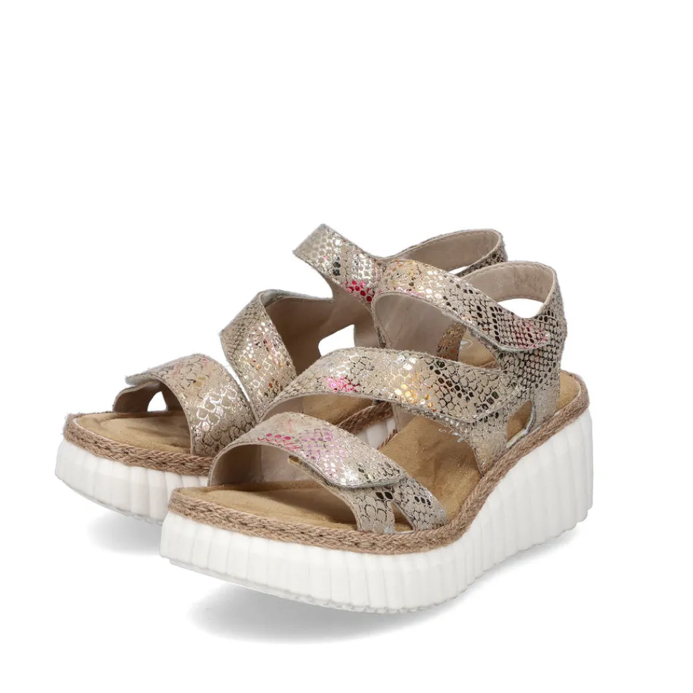 Cinders Shoe Heaven Wedge Sandals*Rieker Strappy Wedge Sandal Bronze Multi