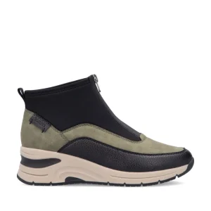 Cinders Shoe Heaven Casual Ankle | Ankle*Rieker Wedge Front Zipper Ankle Boot Green/Black