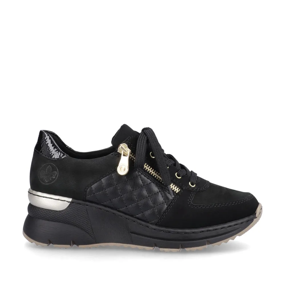 Cinders Shoe Heaven Trainers*Rieker Wedge Trainer Black/Gold