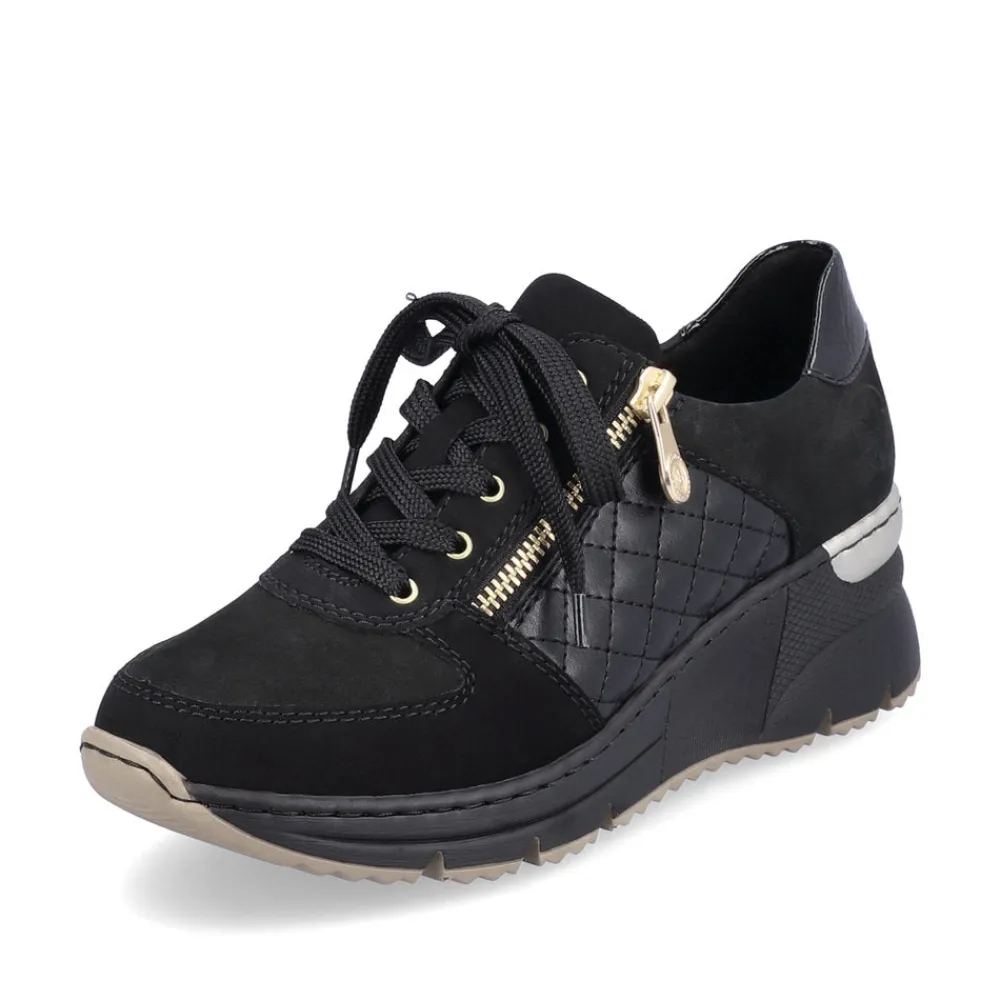 Cinders Shoe Heaven Trainers*Rieker Wedge Trainer Black/Gold