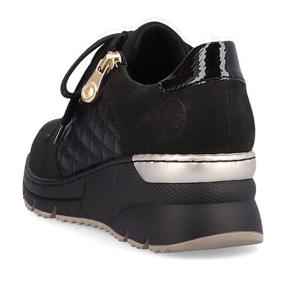 Cinders Shoe Heaven Trainers*Rieker Wedge Trainer Black/Gold