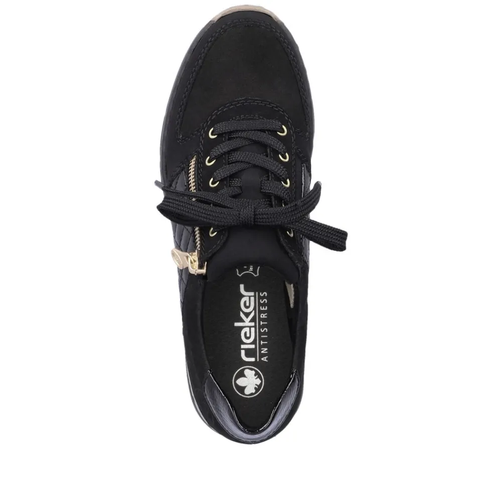 Cinders Shoe Heaven Trainers*Rieker Wedge Trainer Black/Gold